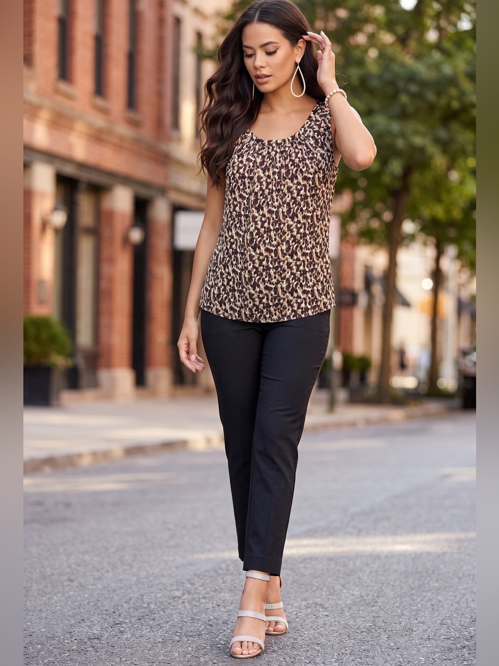 Talbots Brown and Cream Leopard Print Sleeveless Camisole